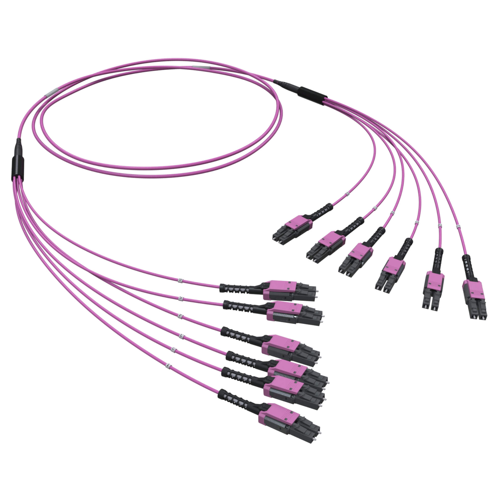 Оптическая разветвительная сборка 12ОВ 50/125 OM4, 6хLC двухволоконный (Duplex) Uniboot/6хLC двухволоконный (Duplex) Uniboot, 15м