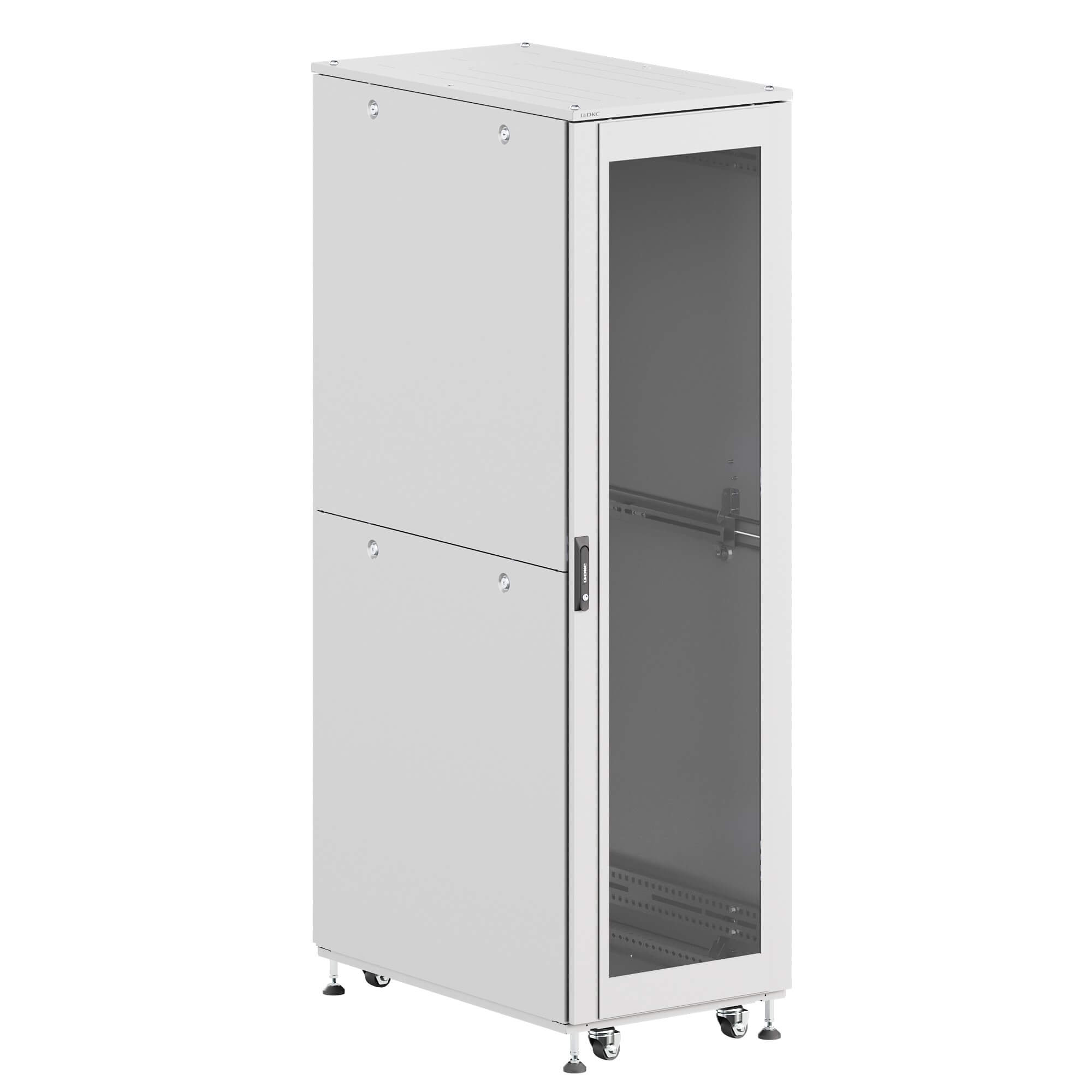Шкаф ДКС телекоммуникационный, Серия Т, напольный, разобранный 19", 47U 800x1200мм, крыша с вырубкой, дверь стекло и двойная сплошная металл, двойные боковые панели, серый RAL7035