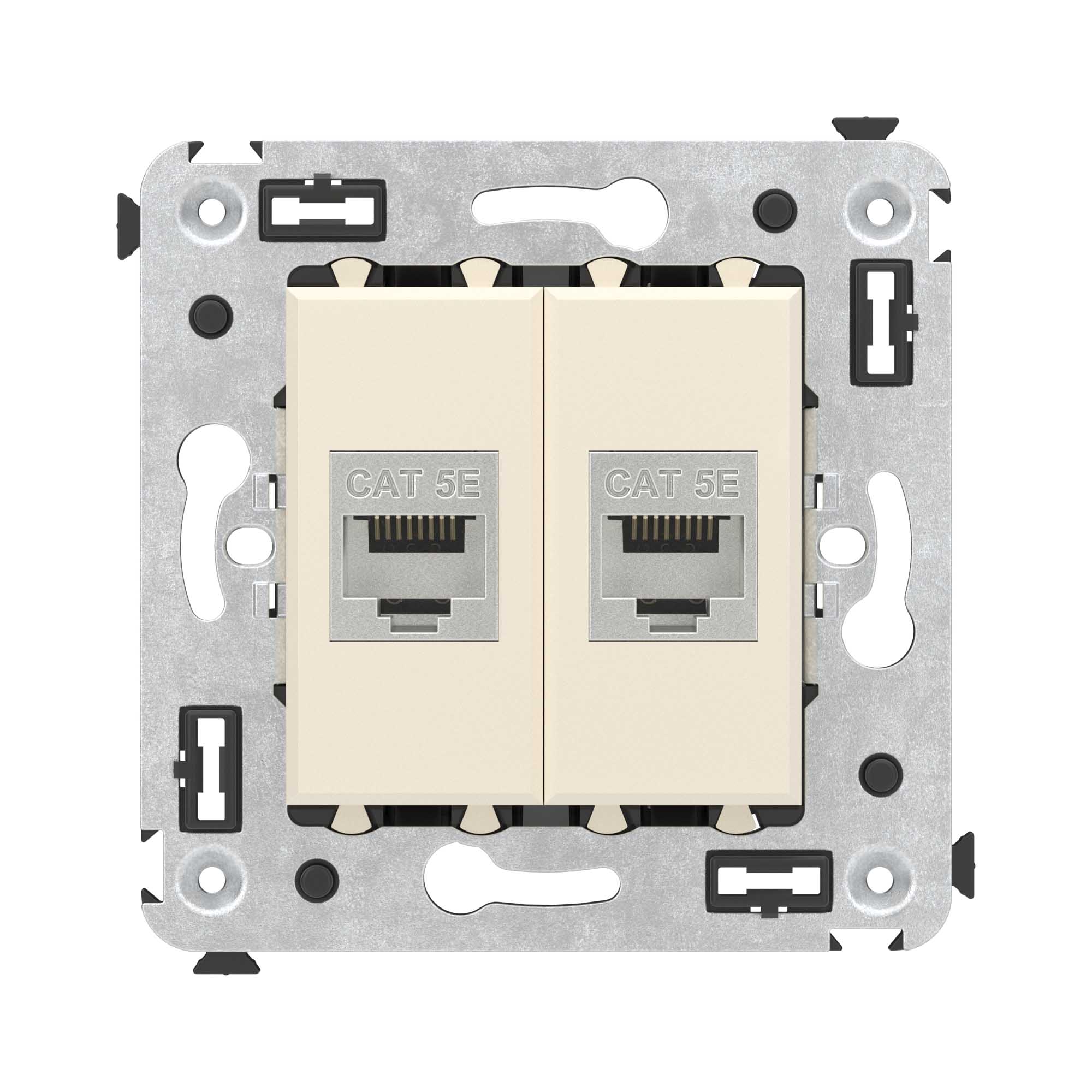 Компьютерная розетка RJ-45 без шторки в стену, кат.5e двойная экранированная, Avanti, ванильная дымка