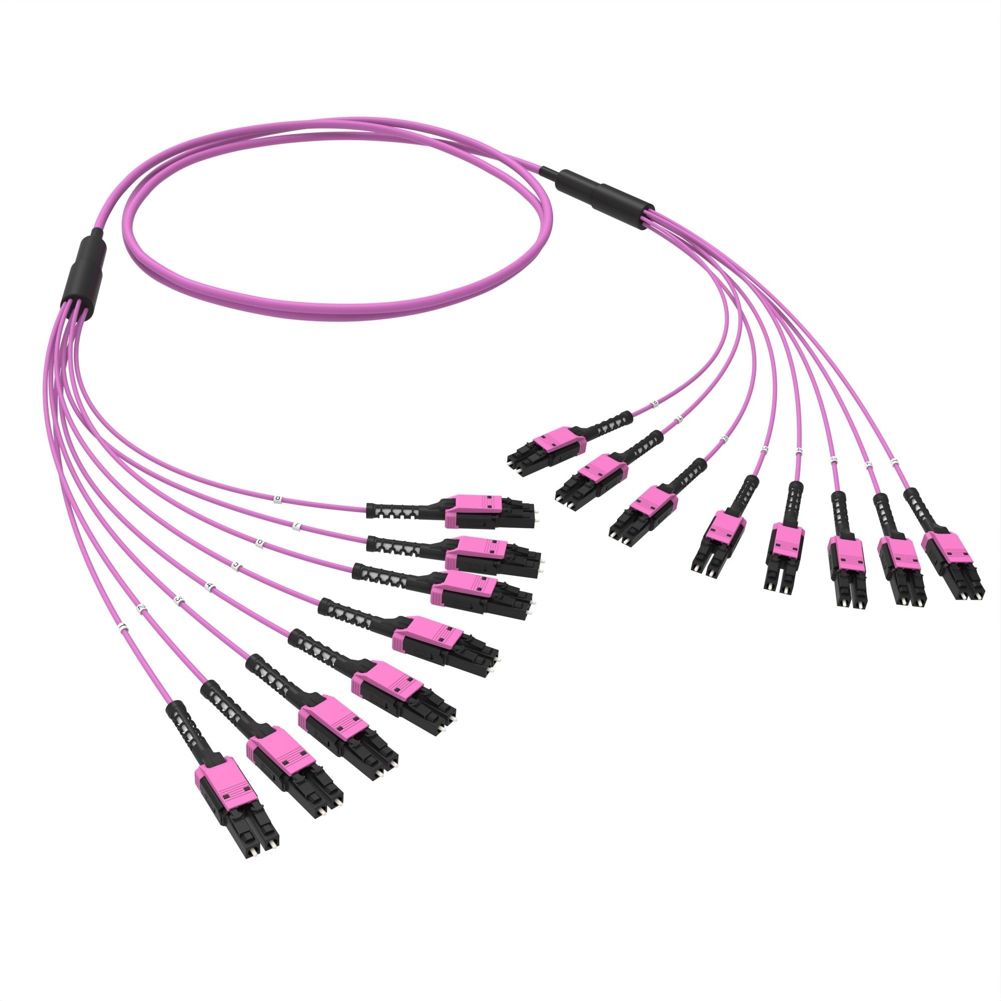 Оптическая разветвительная сборка 16 ОВ, 50/125 OM4, 8xLC-UPC двухволоконный (Duplex) Uniboot/8xLC-UPC двухволоконный (Duplex) Uniboot, тип полярности - прямая (Tx-->Rx), 1 м