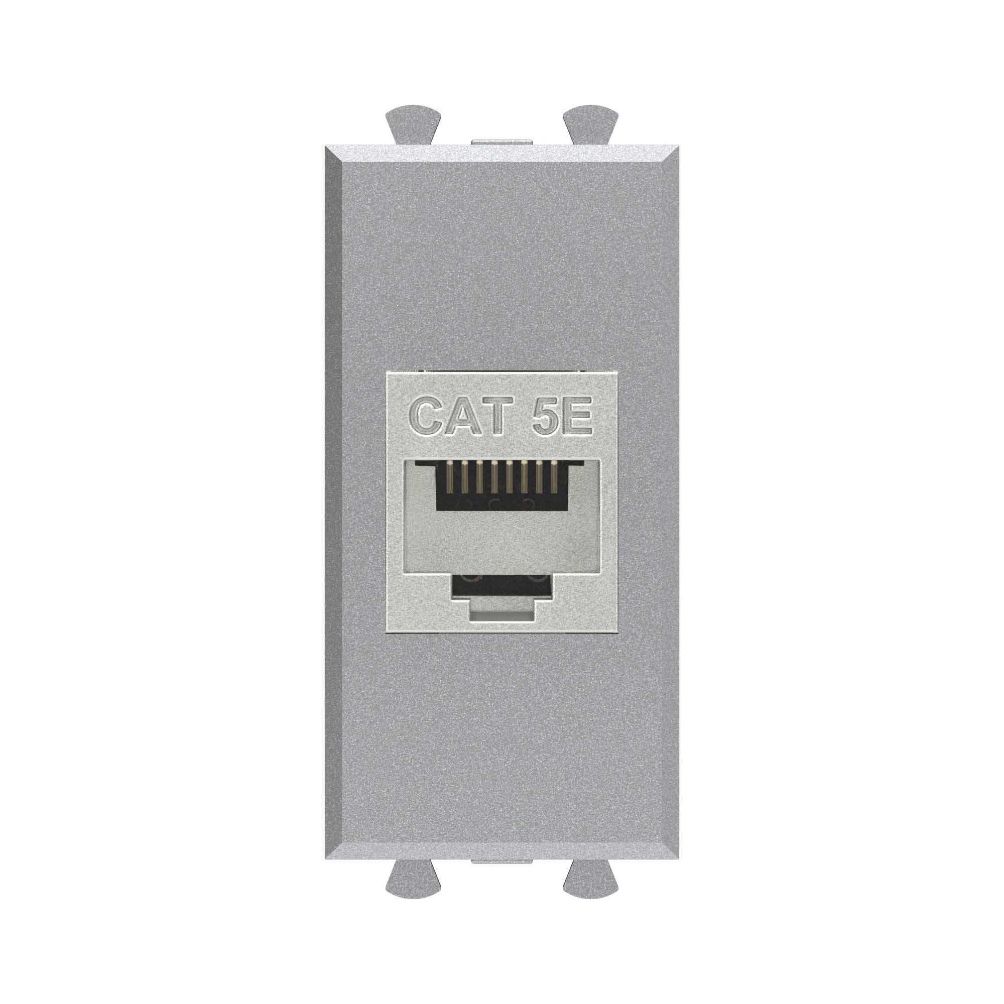 Компьютерная розетка RJ-45 без шторки модульная, кат.5е экранированная, Avanti, закаленная сталь, 1 модуль