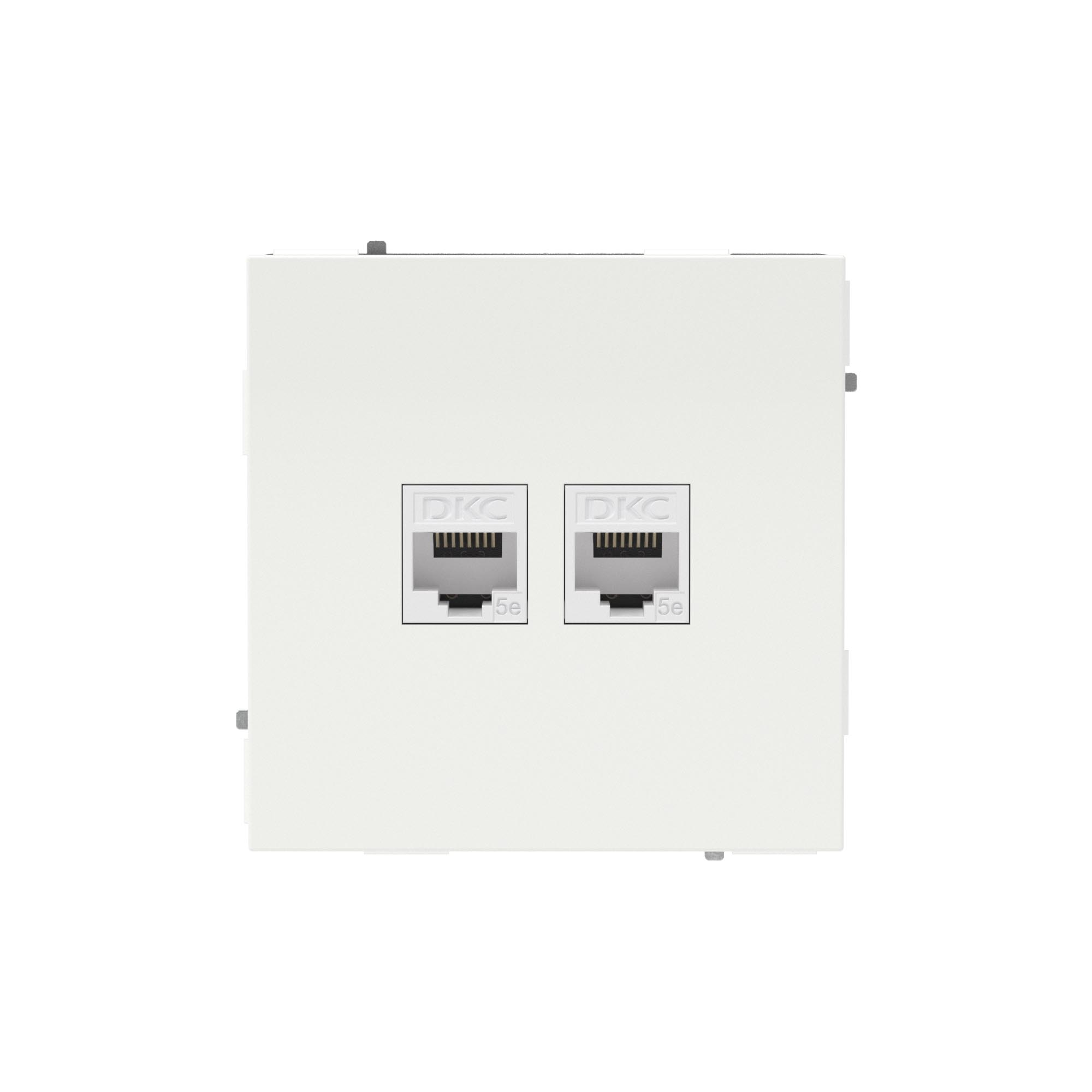 Компьютерная розетка RJ-45 без шторки, кат.5е двойная, KANT, белая магнолия