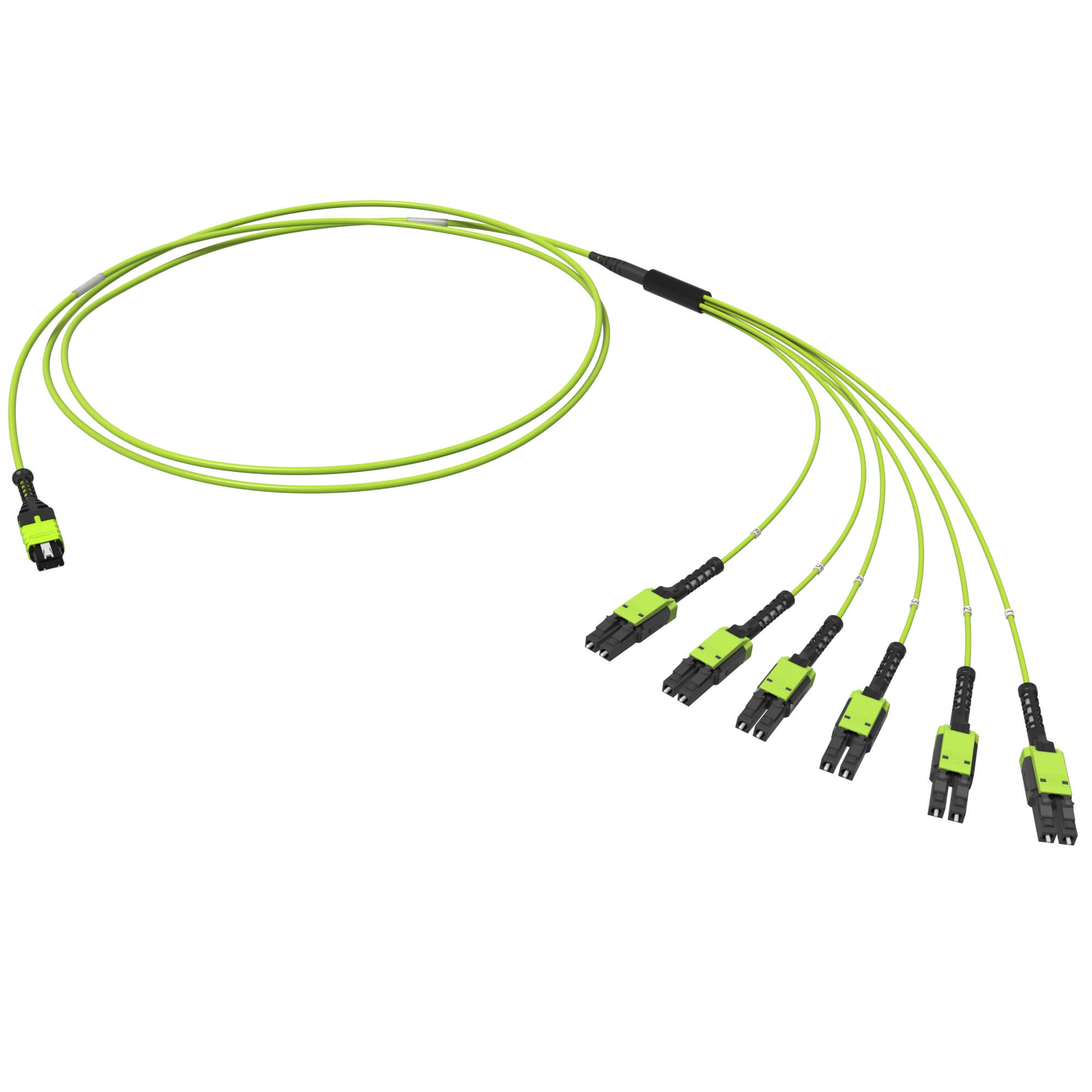 Оптическая разветвительная сборка 12ОВ 50/125 OM5, 1xMTP PRO(12)/6хLC двухволоконный (Duplex) Uniboot, 4м (предустановленная конфигурация: MTP Male , тип полярности - прямая (Tx-->Rx)