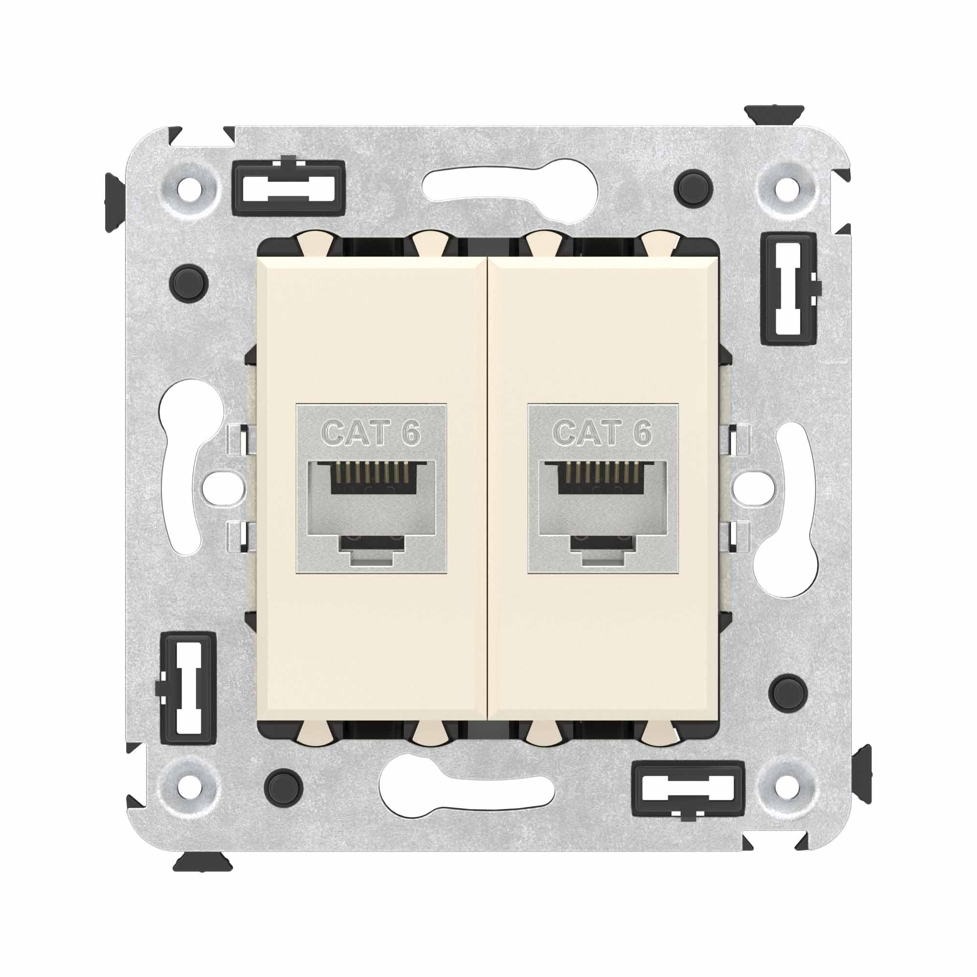 Компьютерная розетка RJ-45 без шторки в стену, кат.6 двойная экранированная, Avanti, ванильная дымка