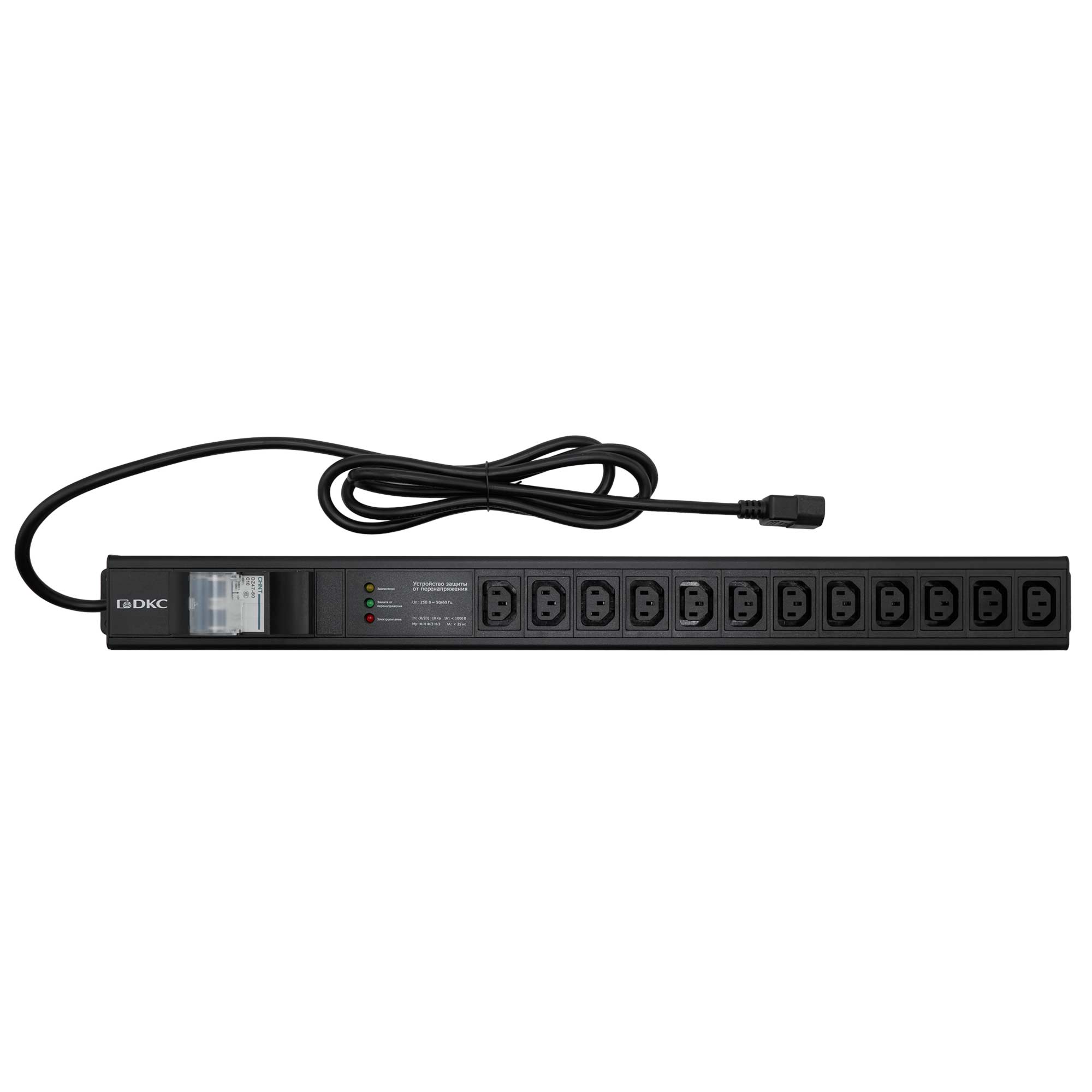Блок распределения питания (PDU) 0U 10A с автоматом 2P и защитой, Вых:12 С13, Вх:С14