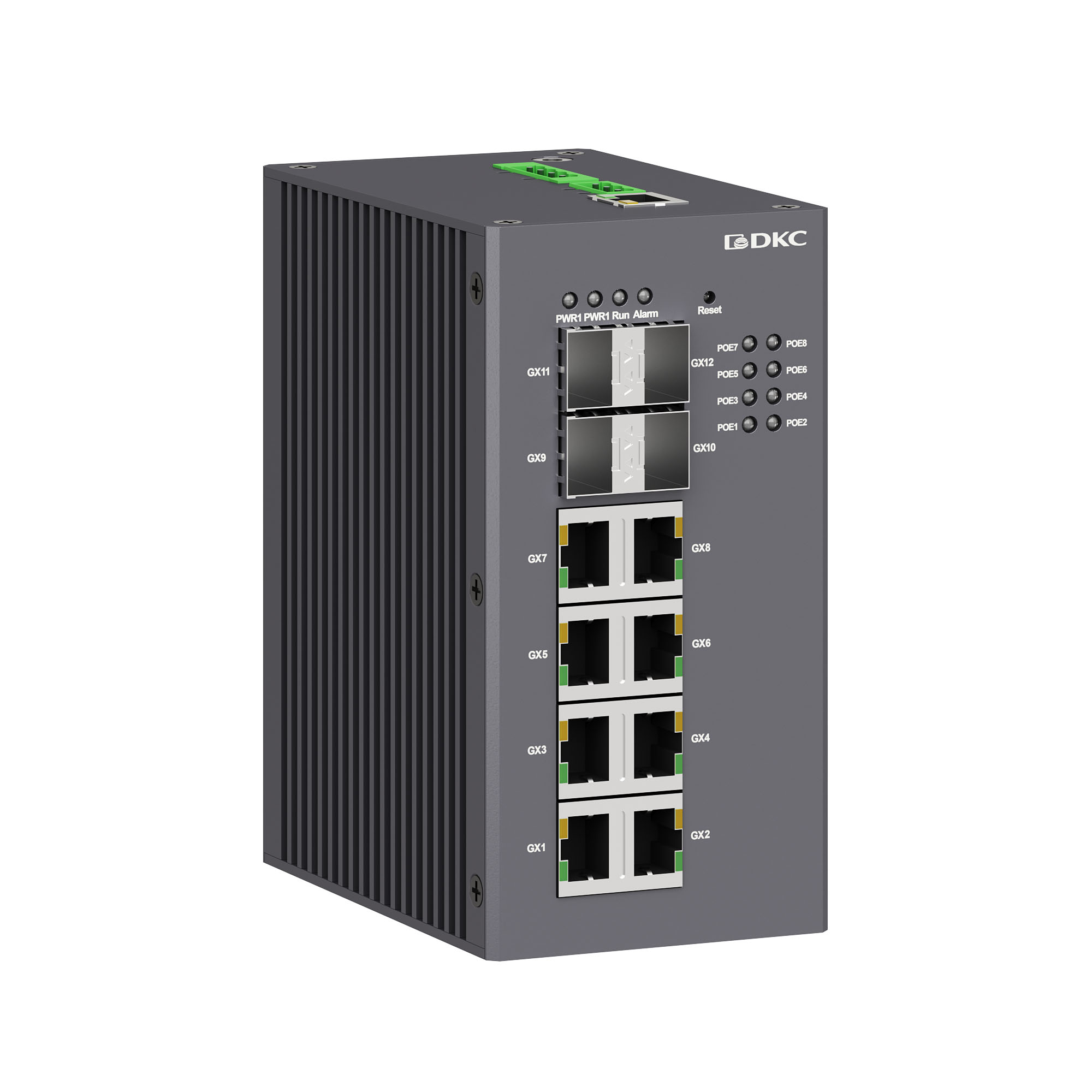 Промышленный управляемый коммутатор, с поддержкой PoE, 4×100Base-X,1000Base-X, 10/100/1000Base-T(X) SFP слота: 8×10/100/1000Base-T(X) RJ45PoE портов, 48В DC (18-57В DC), с резервированием
