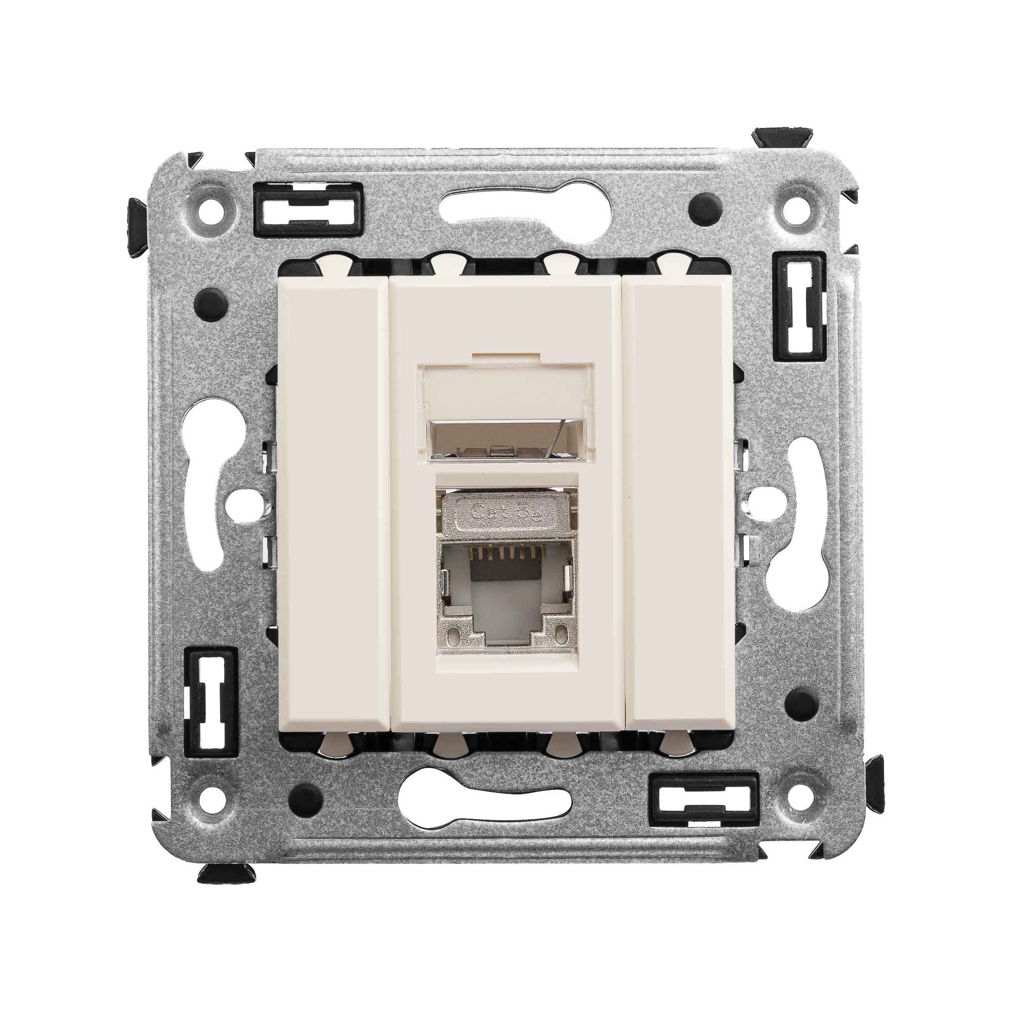 Компьютерная розетка RJ-45 в стену, кат.5e одинарная экранированная, Avanti, ванильная дымка