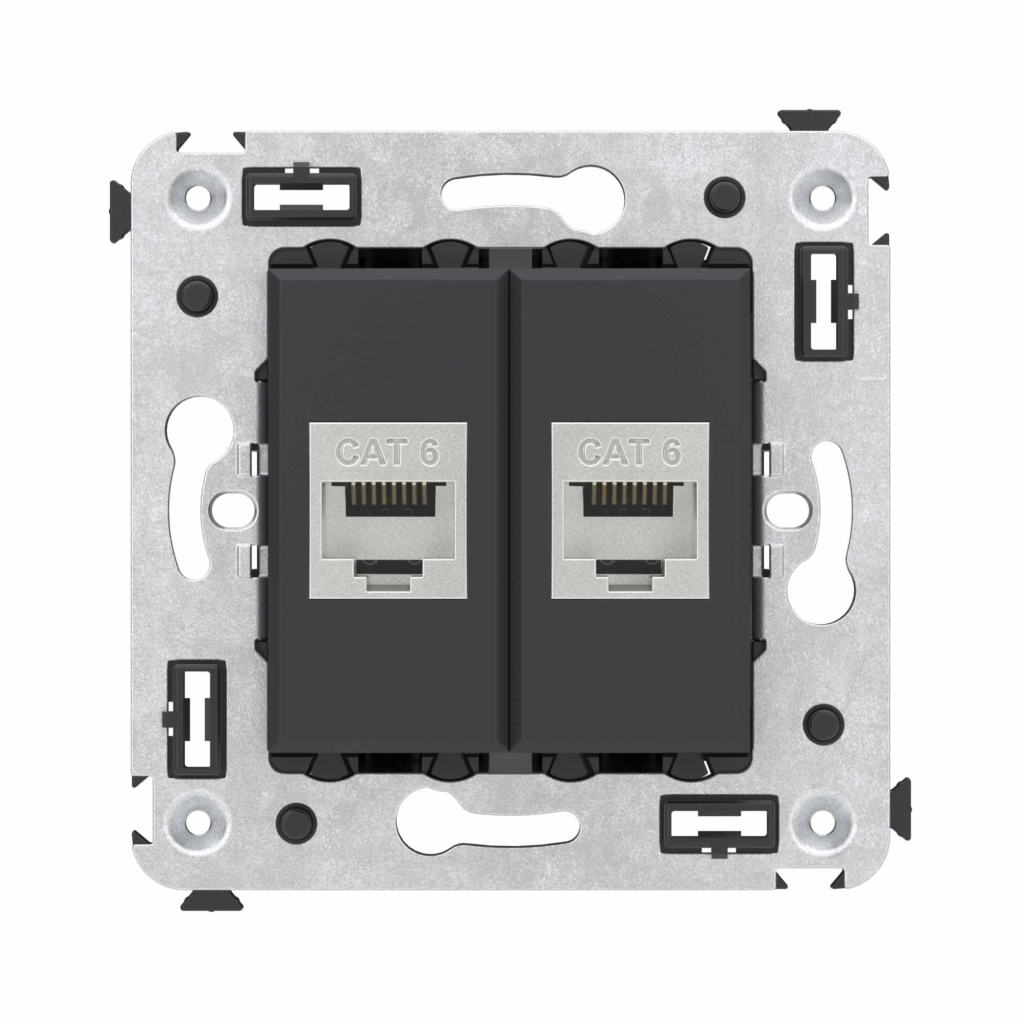 Компьютерная розетка RJ-45 без шторки в стену, кат.6 двойная экранированная, Avanti, черный матовый