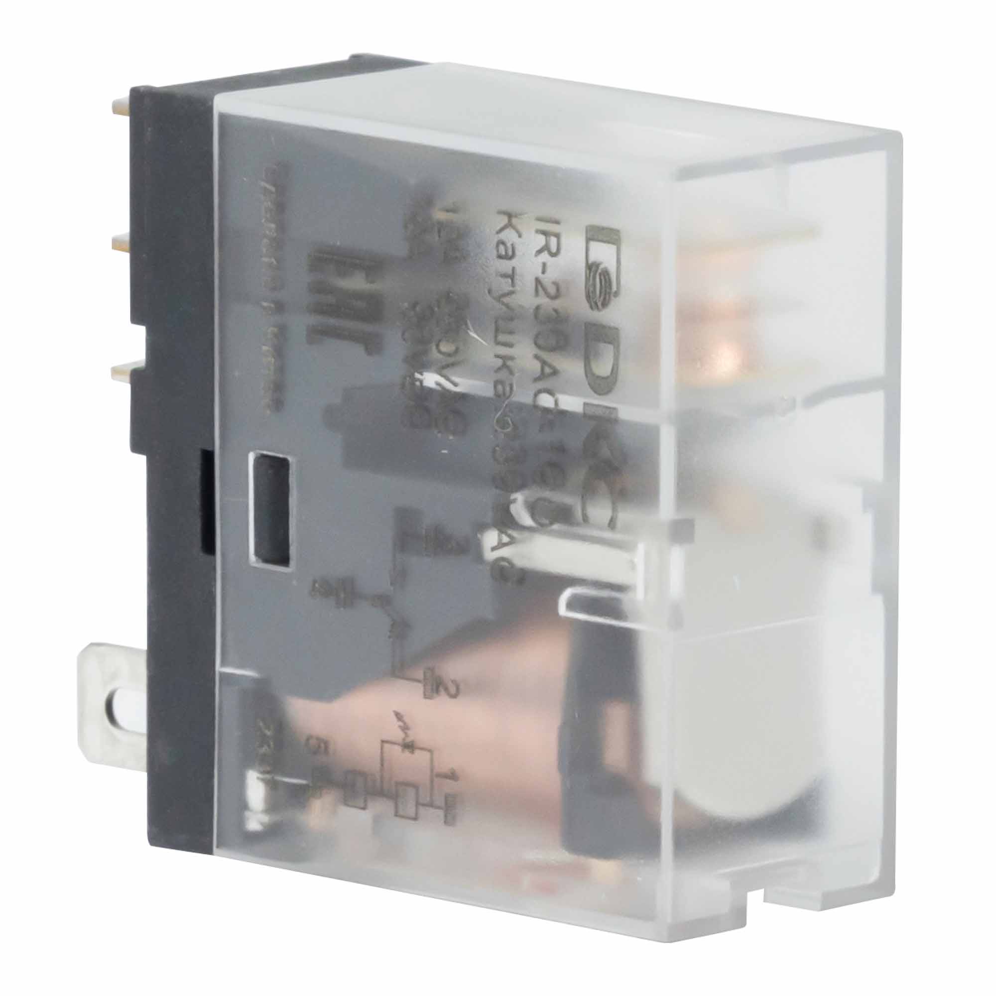 Реле миниатюрное промышленное, 1CO, ком. ток 12А, AgSnO2, напряжение 230V AC, опция: светодиод