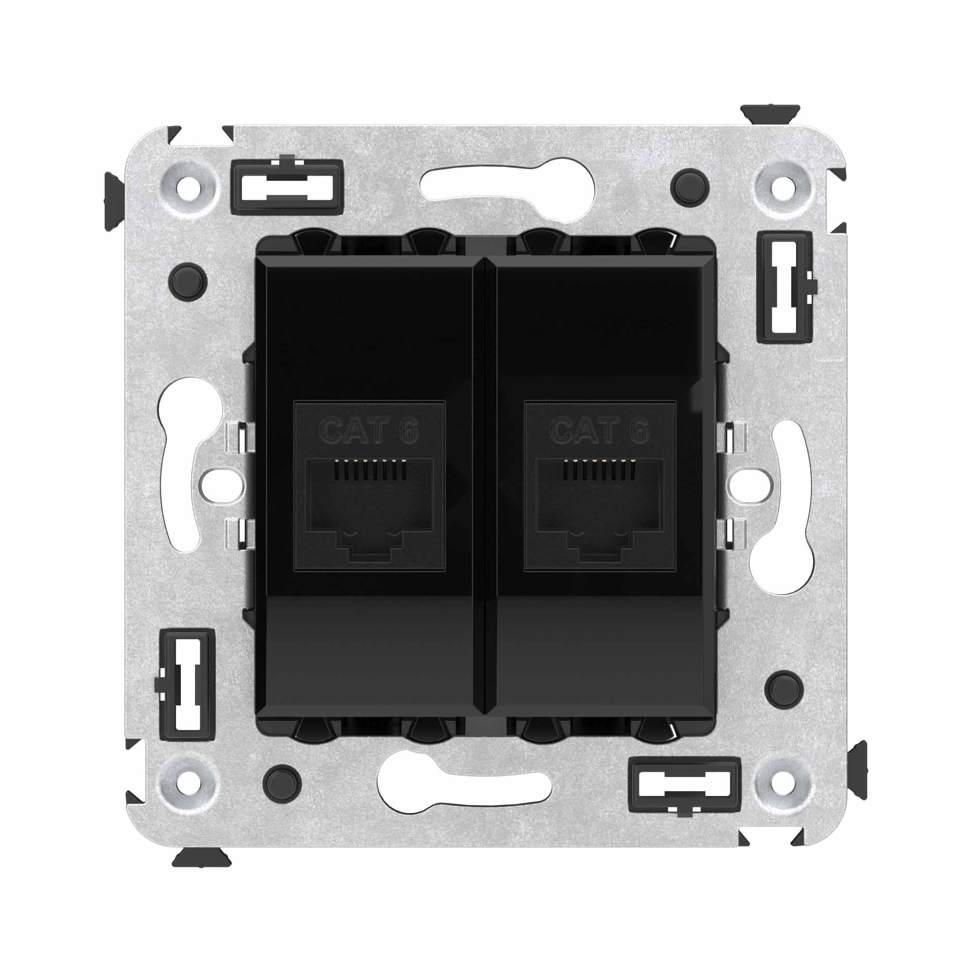 Компьютерная розетка RJ-45 без шторки в стену, кат.6 двойная, Avanti, черный квадрат