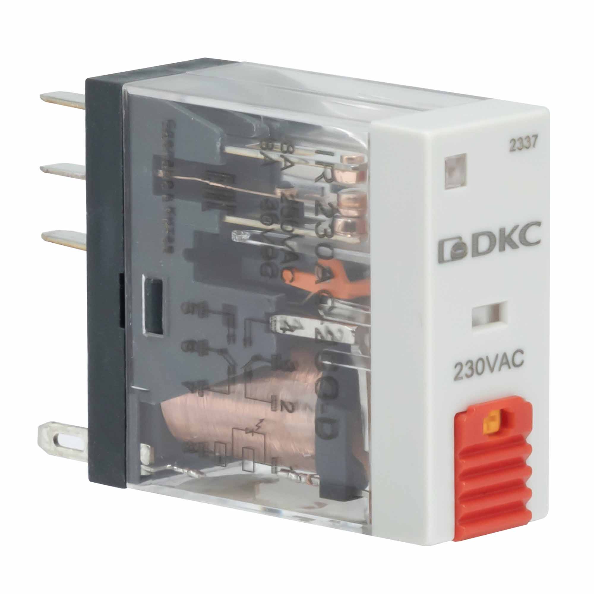 Реле миниатюрное промышленное, 2CO, ком. ток 8А, AgSnO2, напряжение 24V AC, опция: тест-кнопка+светодиод
