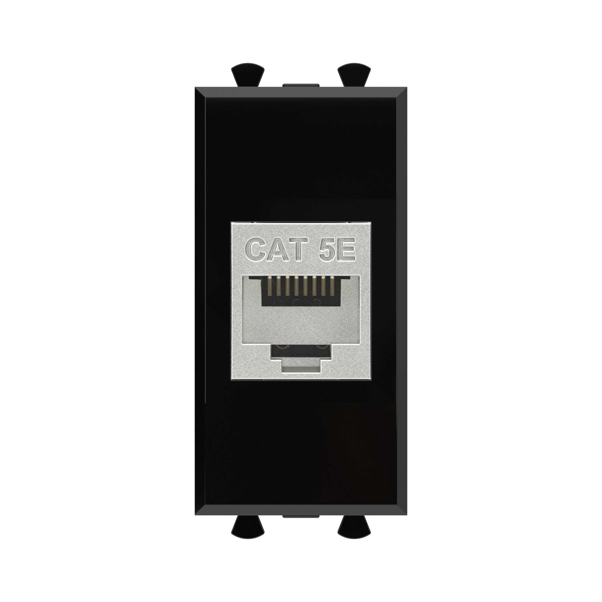 Компьютерная розетка RJ-45 без шторки модульная, кат.5е экранированная, Avanti, черный квадрат, 1 модуль