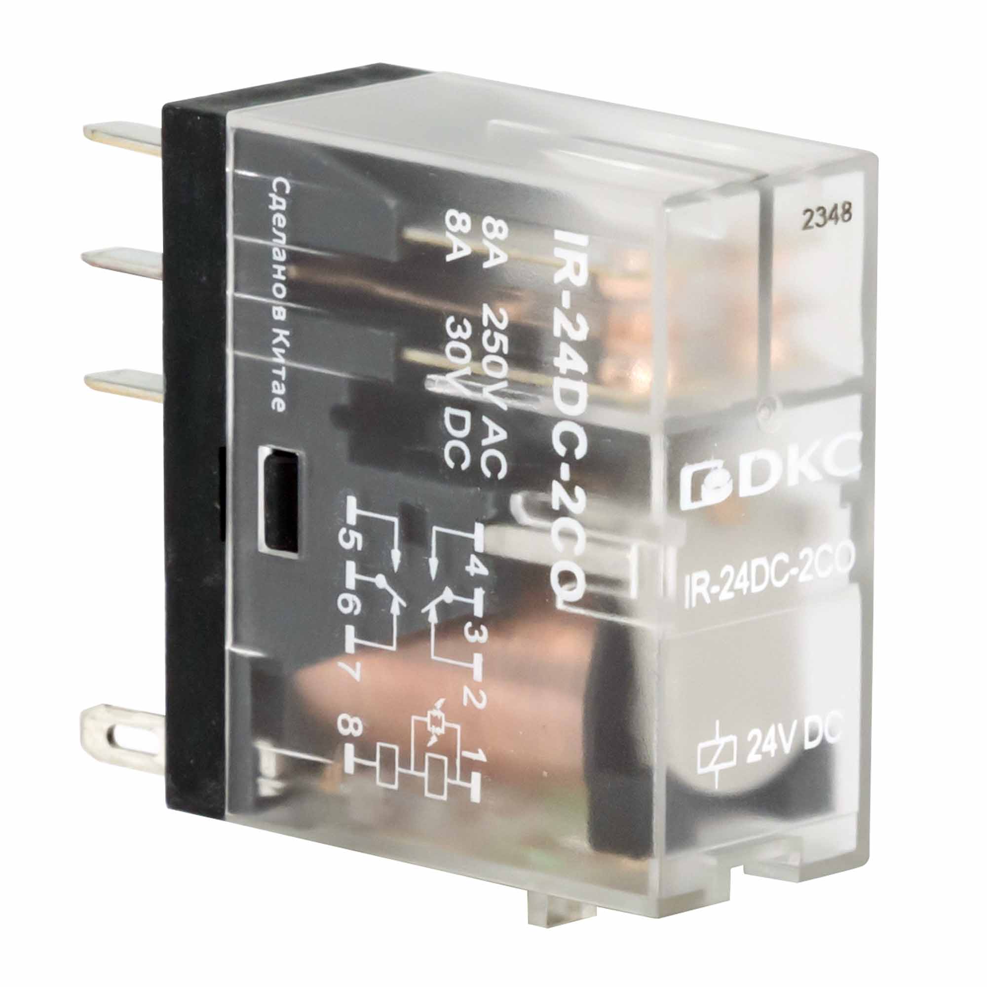 Реле миниатюрное промышленное, 2CO, ком. ток 8А, AgSnO2, напряжение 24V DC, опция: светодиод