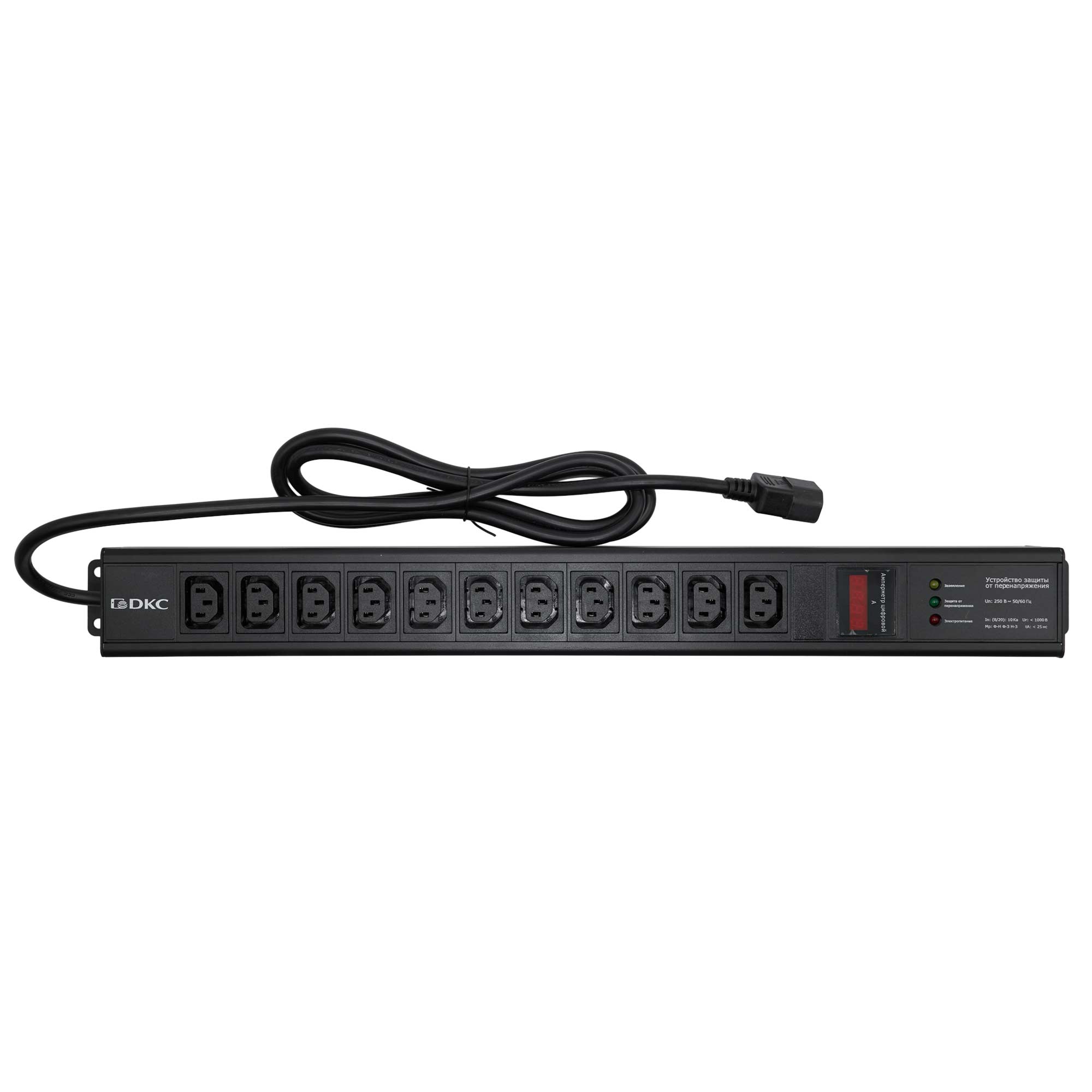 Блок распределения питания (PDU) 0U 10A с индикацией и защитой, Вых:11 С13, Вх:С14
